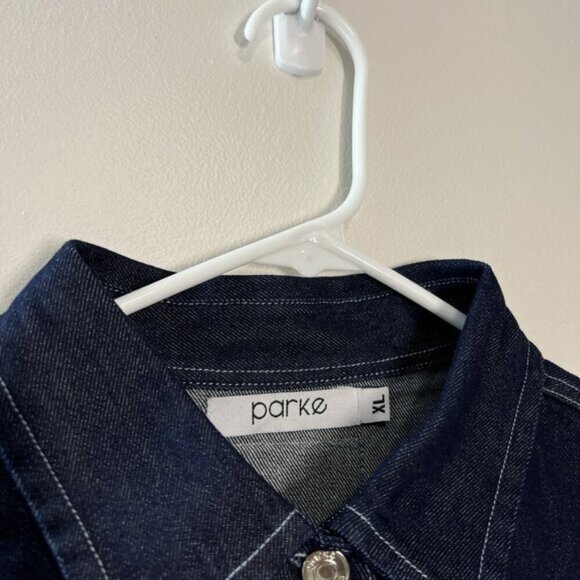 Parke Dark Wash Denim Short Sleeve Button Down Front Pocket Oversize Shirt XL - Picture 2 of 8